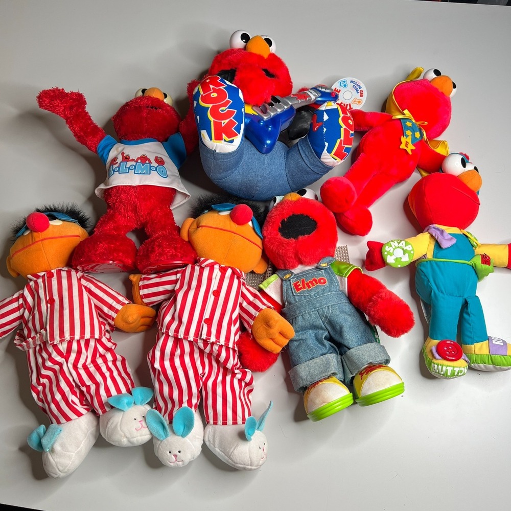 Vintage Sesame Street Plush Lot Elmo Ernie Rock & Roll Tyco Fisher Price 90s